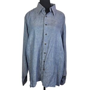 Antonio Valente Men's Casual Blue Linen Blend Button Down Shirt Size L